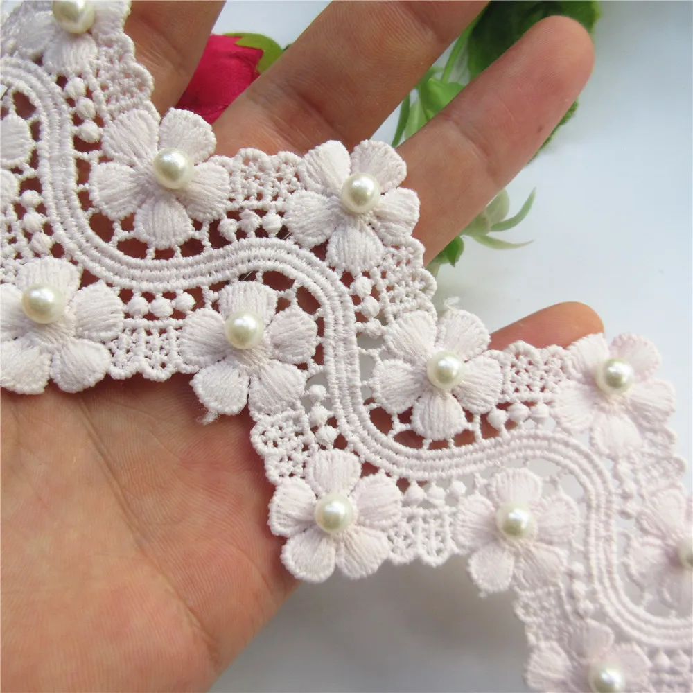 6 см перламутровая белая розовая хлопковая Цветочная кружевная отделка вышитая
