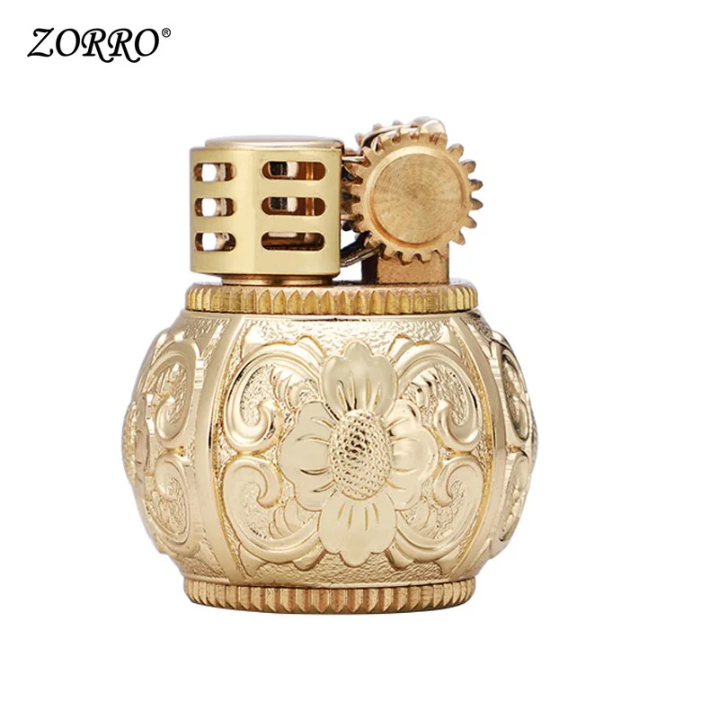 Golden Зажигалки, не ZippoZorro зажигалка, индивидуальная креативная Мини Волшебная бусина, Ветроустойчивая ретро-винтажная резная круглая керосиновая зажигалка для мужчин - Цвет: Golden