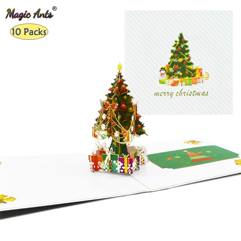 10 упаковок рождественских открыток открытки со всплывающей елкой и наклейкой