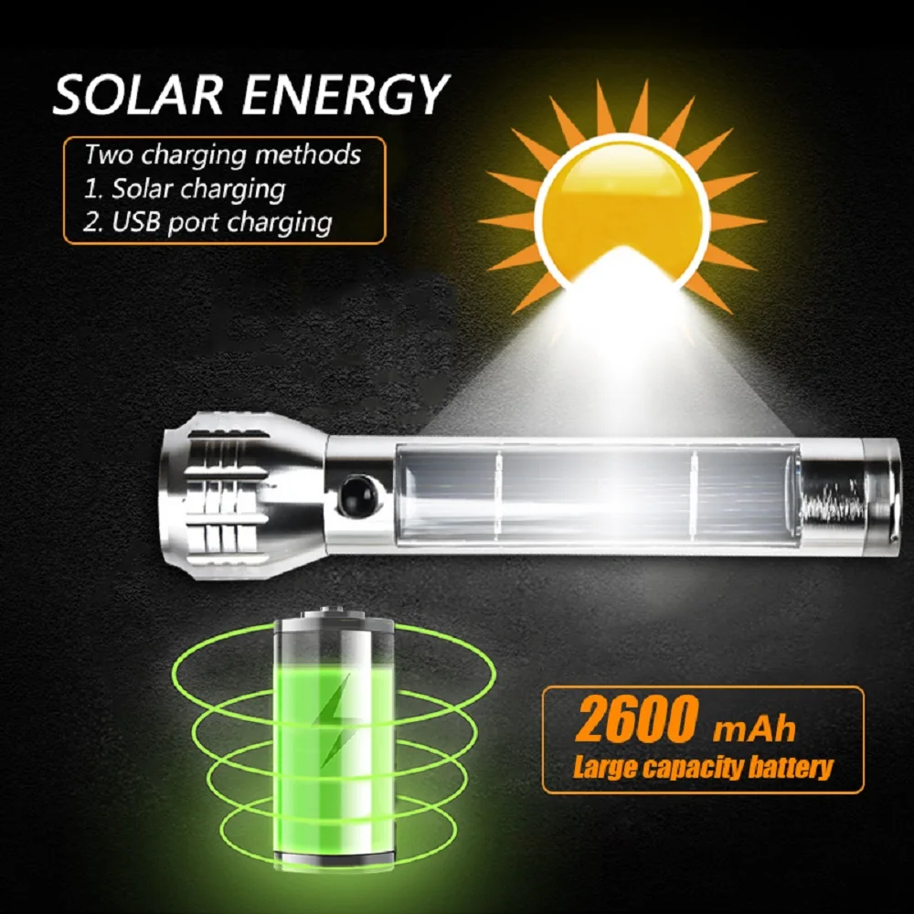 Светодиодный фонарик на солнечной батарее энергосберегающий заряжаемый с