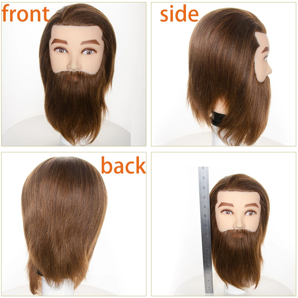 Male Mannequin Head With Beard 100% Human Hair Practice Training Head Barber Hairdressing Manikin Doll Head For Beauty School
