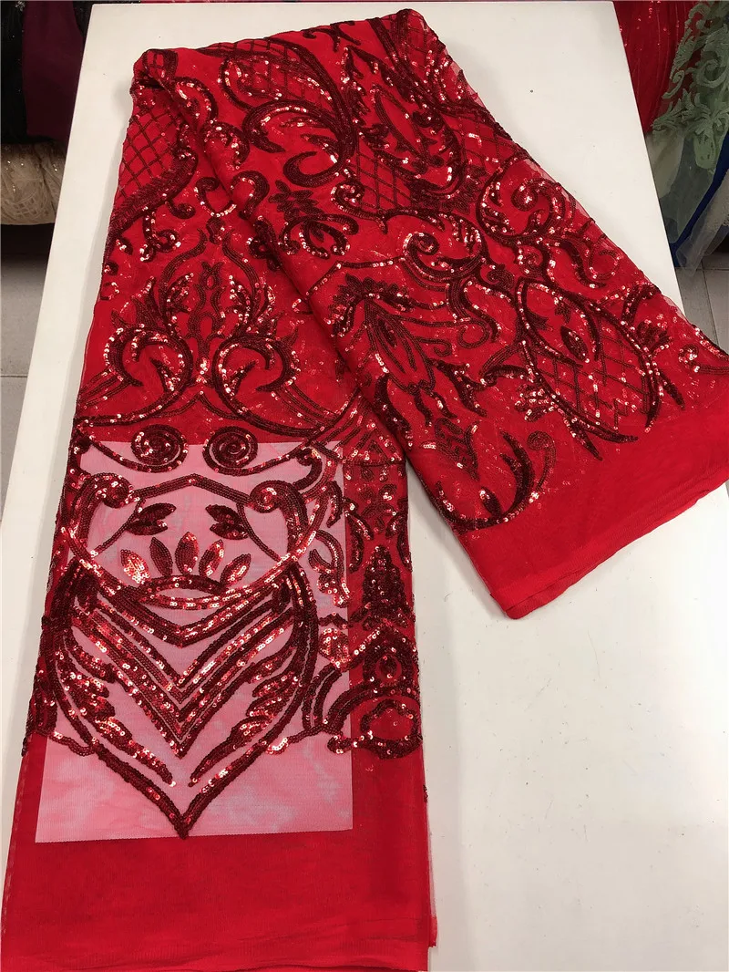 Red color special embroidered mesh material with Sequins French net lace fabric for sexy dress | Дом и сад