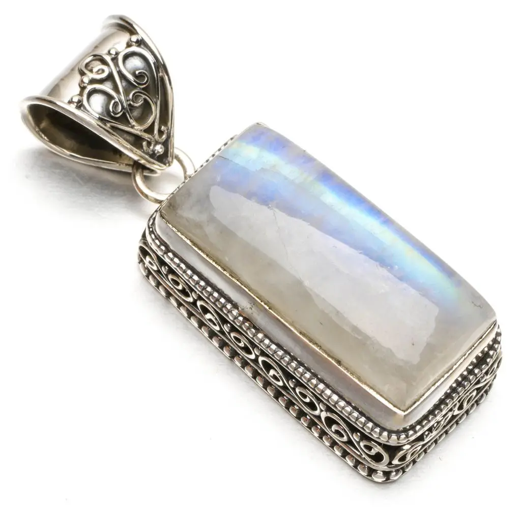 Натуральный Радужный Лунный Камень в стиле панк Винтажный 925 пробы серебряный