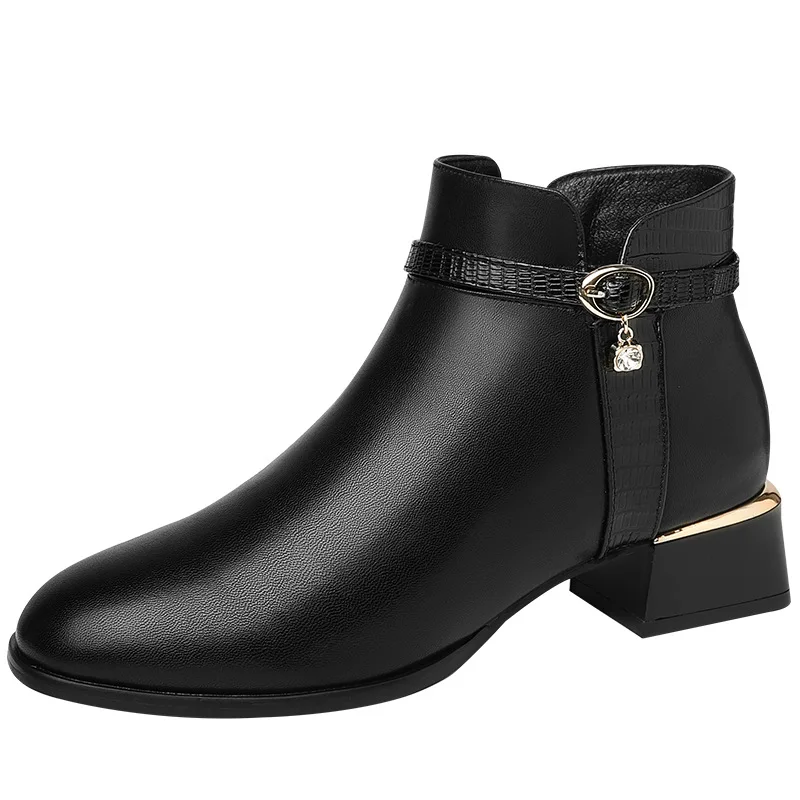 Bottines à talons hauts carrés pour femmes, chaussures Vintage, grande taille, nouvelle mode britannique, automne hiver 2020, M0036