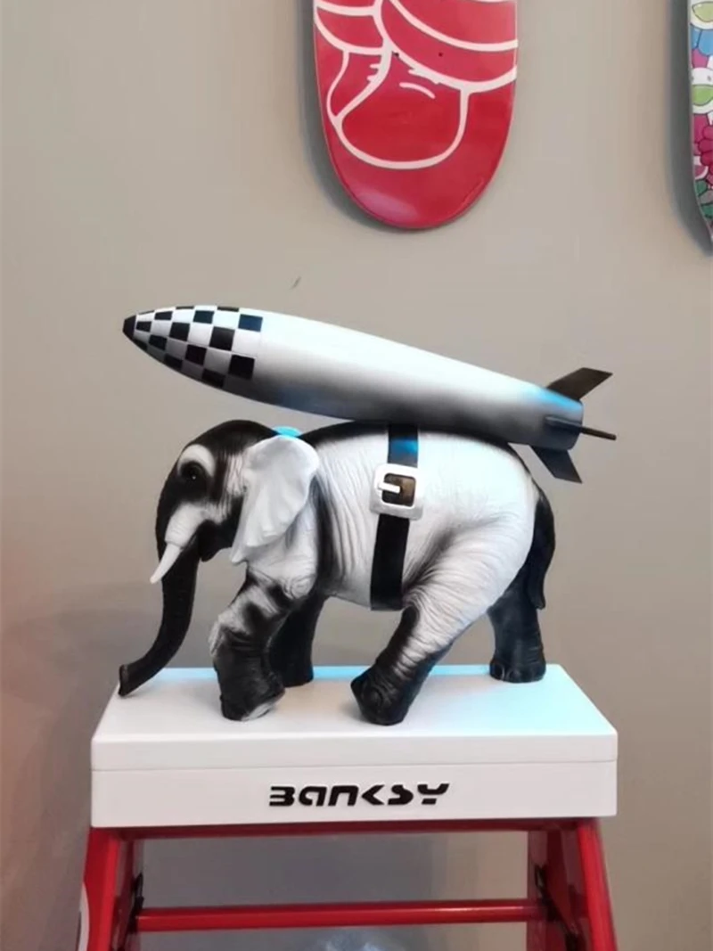 

Luxurious Elephants in War Banksy Polystone Elephant Back Rocket Incense Burner Statue Action Figure Model 35cm
