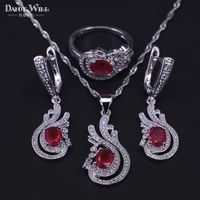 dubai 925 sterling silver with natural garnet red bridal wedding jewelry sets for women drop earringspendantnecklacering set
