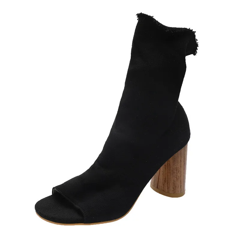 

GOOHOJIO 2020 High Heels Breathable Round Toe Boots Women Autumn Ankle Zipper Boots Woman Shoes Fashion All-match Boots Female