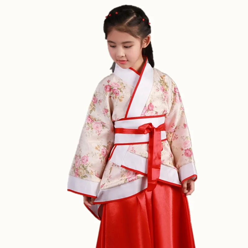 

Китайский костюм Hanfu для девочек в китайском стиле, детское кимоно для девочек, традиционный винтажный этнический веер, студенческий танцев...