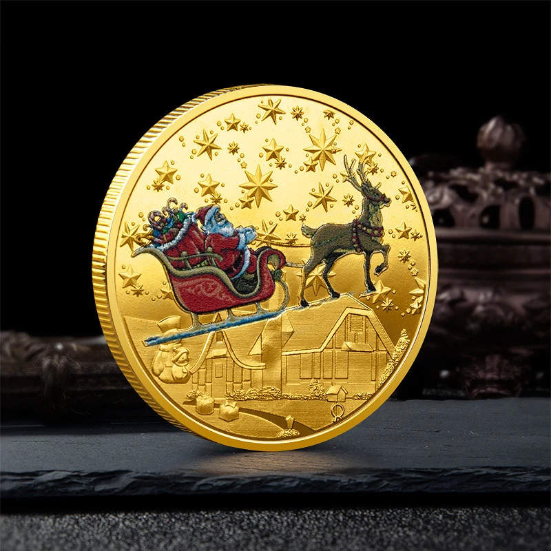

Золотая монета Санта Клауса, желающая, коллекционная позолоченная сувенирная монета, Декор, коллекция, подарок на Рождество, памятная монет...