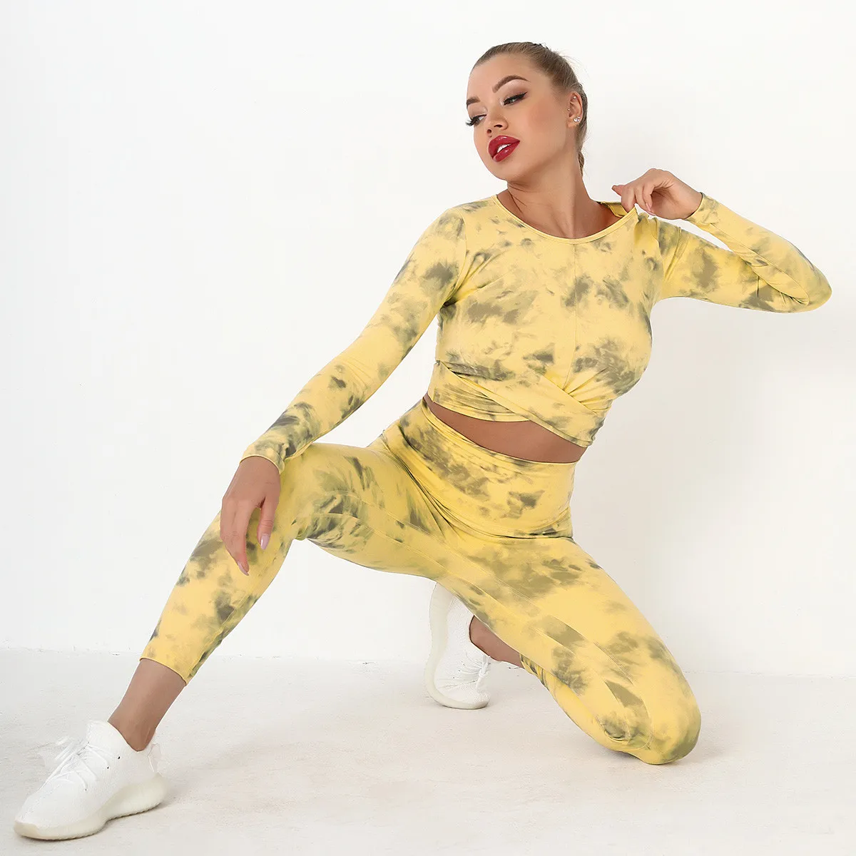 

2Pcs Women YogaSet Workout Sportswear Gym Fitness Seamless Clothing Athletic High Waist Tight Stretchy Leggings LongSleeve Pants