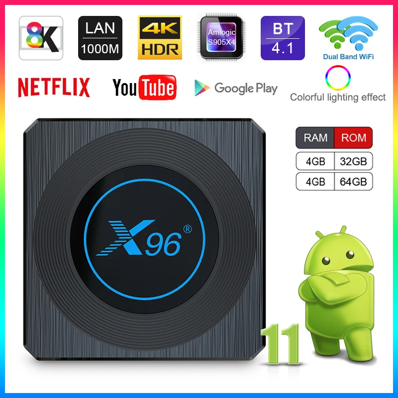 

Приставка Смарт-ТВ X96 X4, Android 2021, Amlogic S905X4, 11,0 ГГц и 5 ГГц, Wi-Fi