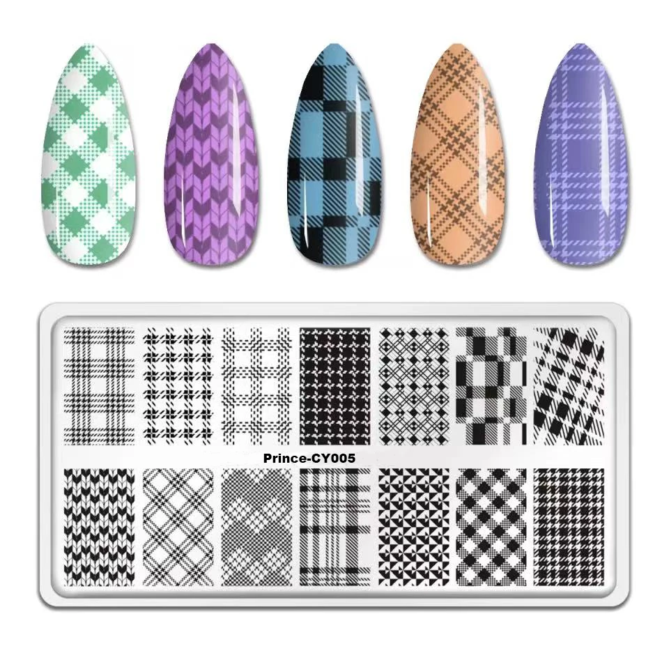 

1PC Nail Art Stamping Plate Pattern Check Stripe DIY Manicure Image Template Nails Stencil Tools Luxury Logo Plate