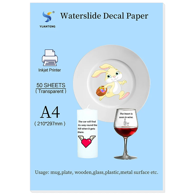 (A4*50 Sheets) Transparent Waterslide Decal Paper for Inkjet Printer A4 Water Slide Transfer Printable Paper for DIY Cups Mugs