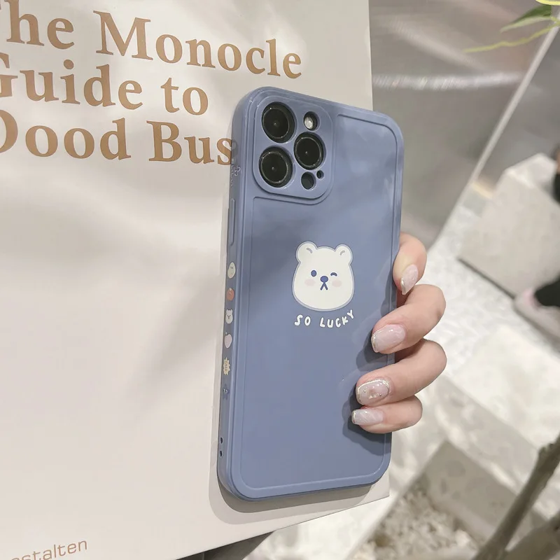 

Side Bear Cartoon Pattern Apple X All-inclusive Iphone11 Mobile Phone Case XR Painted 8plus Soft Glue 12promax Applicable Female