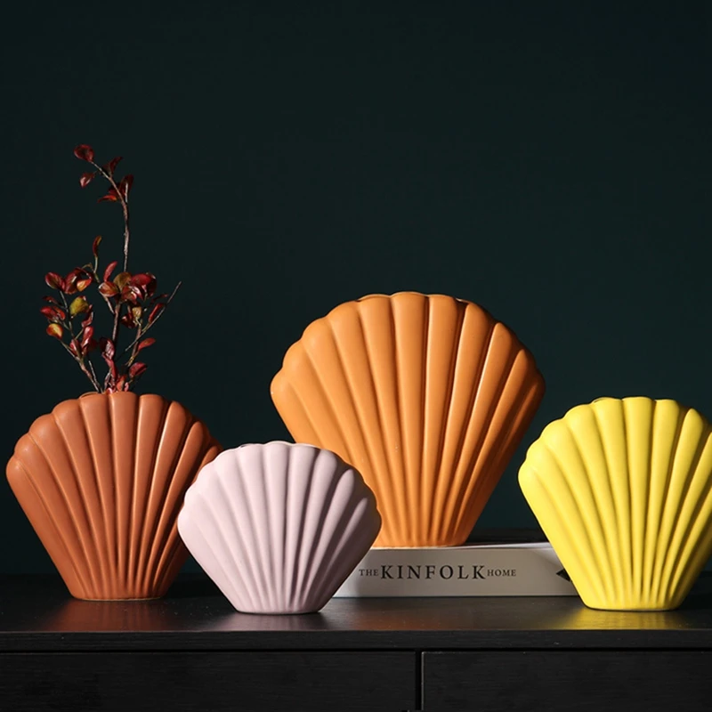 Nordic Art Shell Vase Modern Minimalist Ceramic Flower Arrangement Container Decor Holder Ornament Home | Дом и сад