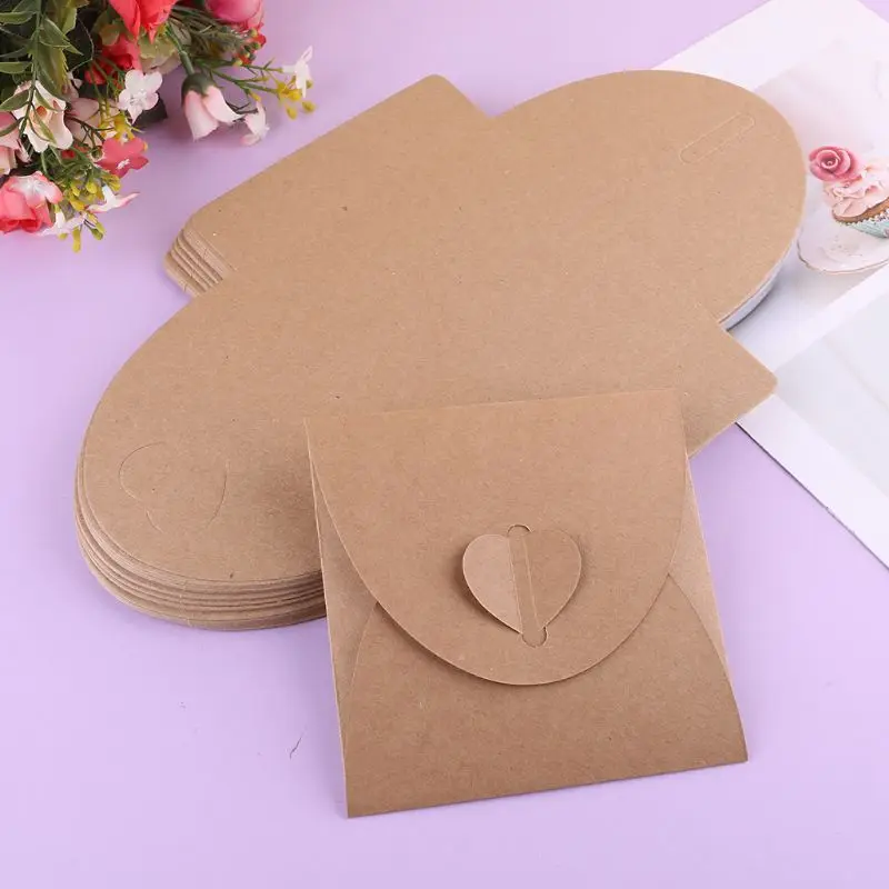 

G92E 20 Pack Retro Love Kraft DVD Sleeves Paper Envelopes with Heart Button for Wedding Party 5.1" x 5.1" Brown by Jetovo