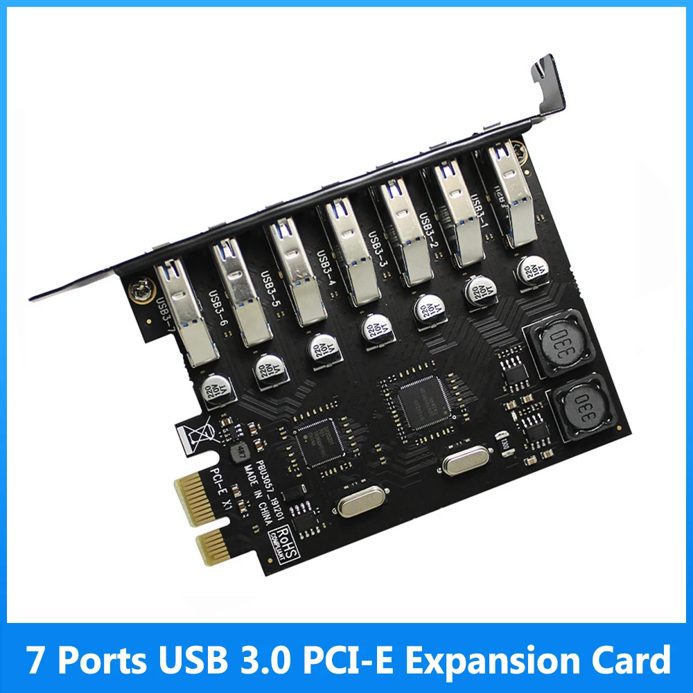 

USB 3.0 PCI-E Expansion Card 7 Ports USB 3.0 Hub Adapter External Controller PCI Express Extender Adapter Card for Desktop