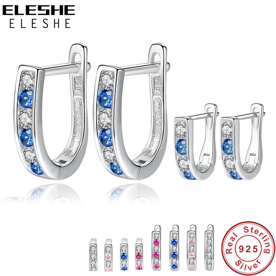 Серьги-кольца ELESHE из стерлингового серебра 2019 пробы с голубыми круглыми камнями