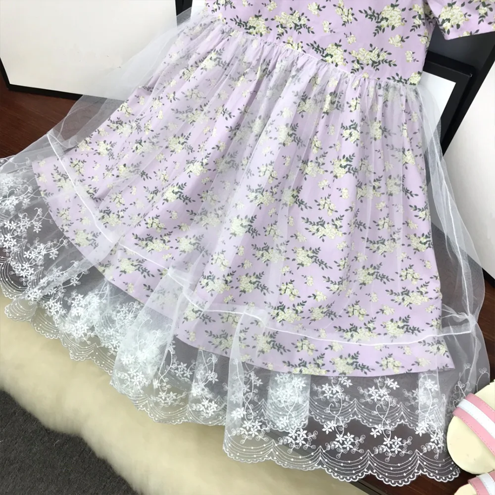 

High-end custom 2021 hot style children's summer girl dress summer floral sweet lace short-sleeved Korean cotton cloth dress lad