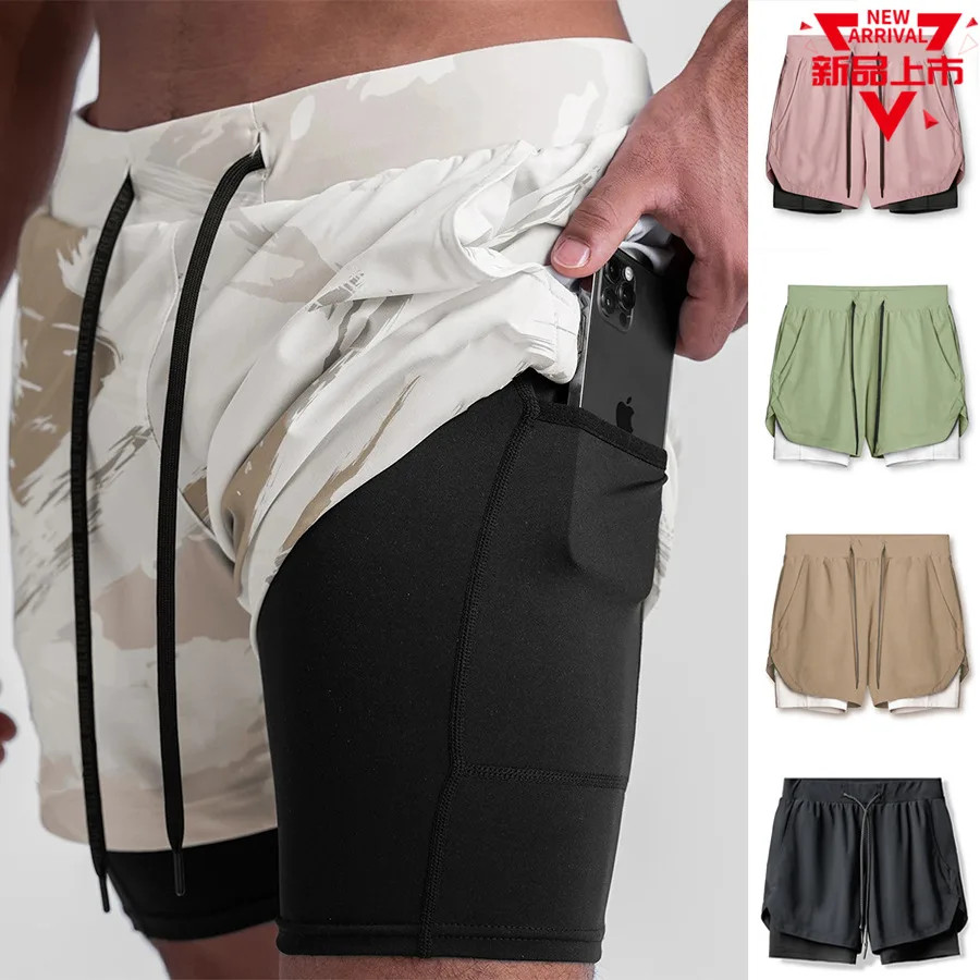 

2021 Men 2 in 1 Sports Shorts Male Summer double-deck Quick Drying Shorts Jogging Gym Shorts Men Running Shorts Sweatpants
