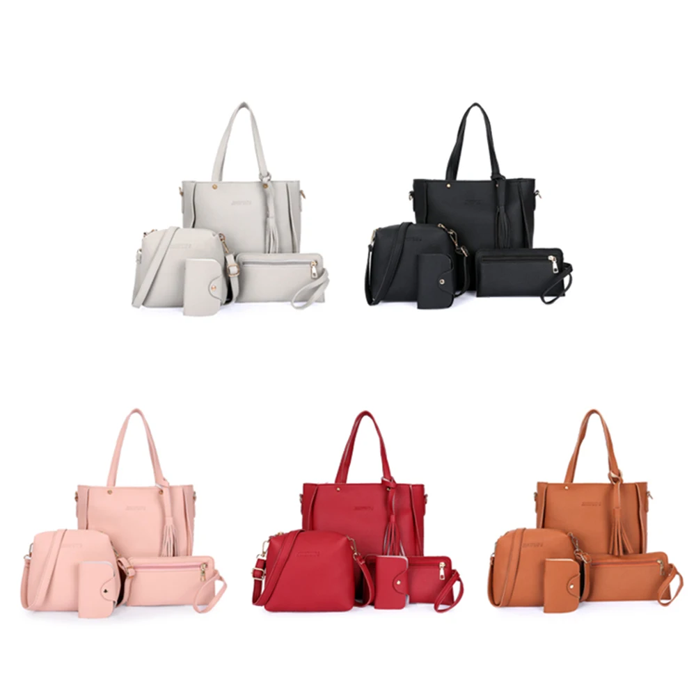 

4 шт. в комплекте; Элегантный комплект из женских сумок, украшенные бахромой Личи шаблон Сумки из натуральной кожи сумки на плечо из искусств...