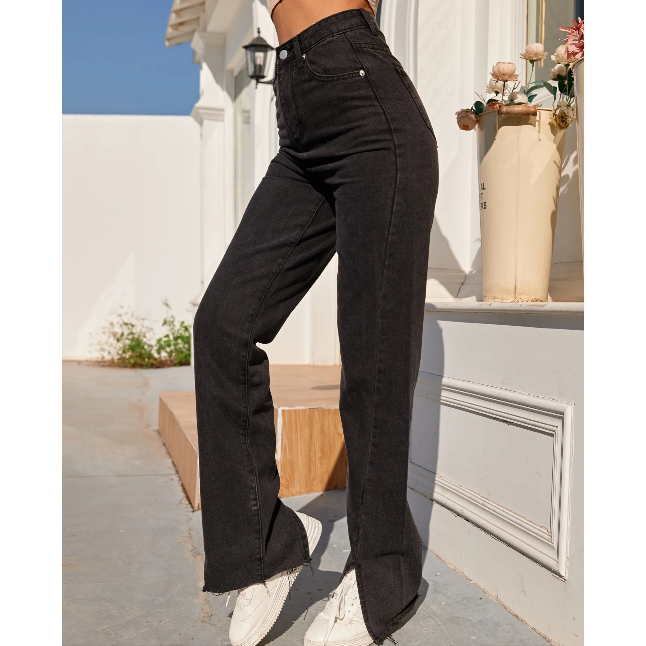 Новые черные прямые джинсы ZHISILAO для женщин джинсовые брюки в стиле бойфренда с