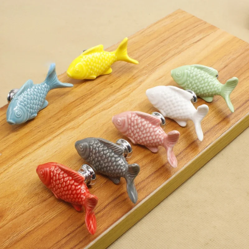 

Children Drawer Knobs Fish Shape Ceramic Handles for Kids Room Kitchen Cabinet Handles Cupboard Knobs Desk Furniture Hardware