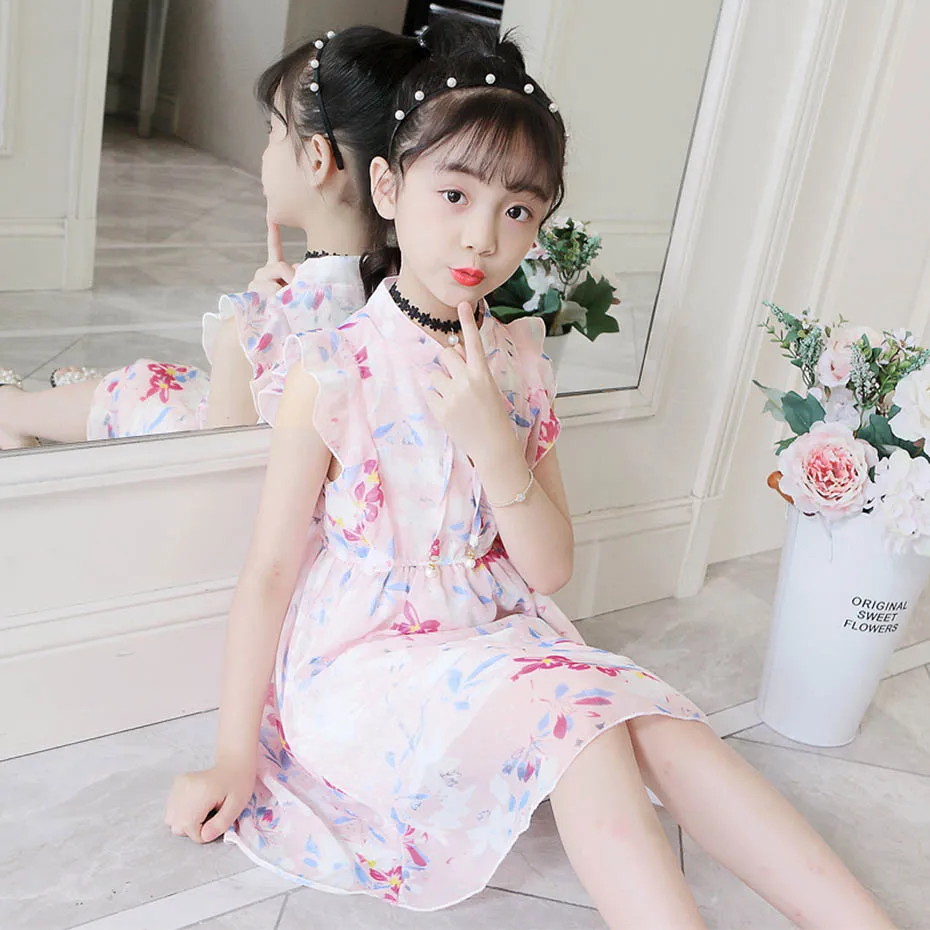 Girl Beach Dresses Floral Pattern Child Dress Summer Kids Teenage Costume 6 8 10 12 14 | Детская одежда и обувь