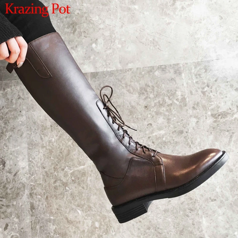 MORAZORA/Большие размеры 34-43; новые модные женские ботинки на шнуровке сапоги до колена из мягкой искусственной кожи женские осенние мотоботы на платформе