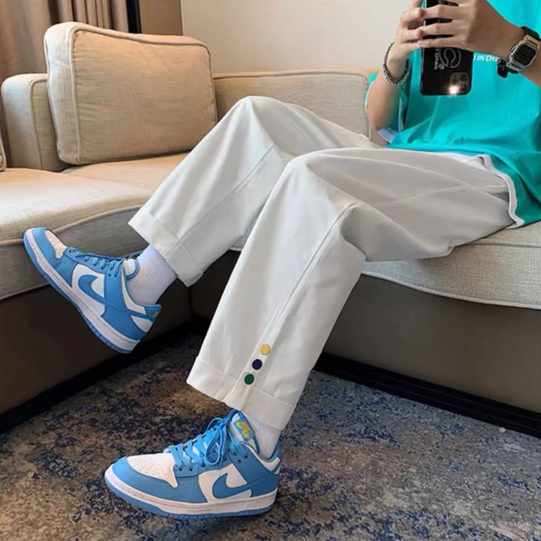 

2021 New Style White Casual Pants Women 's Ins Fashionable Loose Straight Design Pants Summer Thin Slimming All -Matching