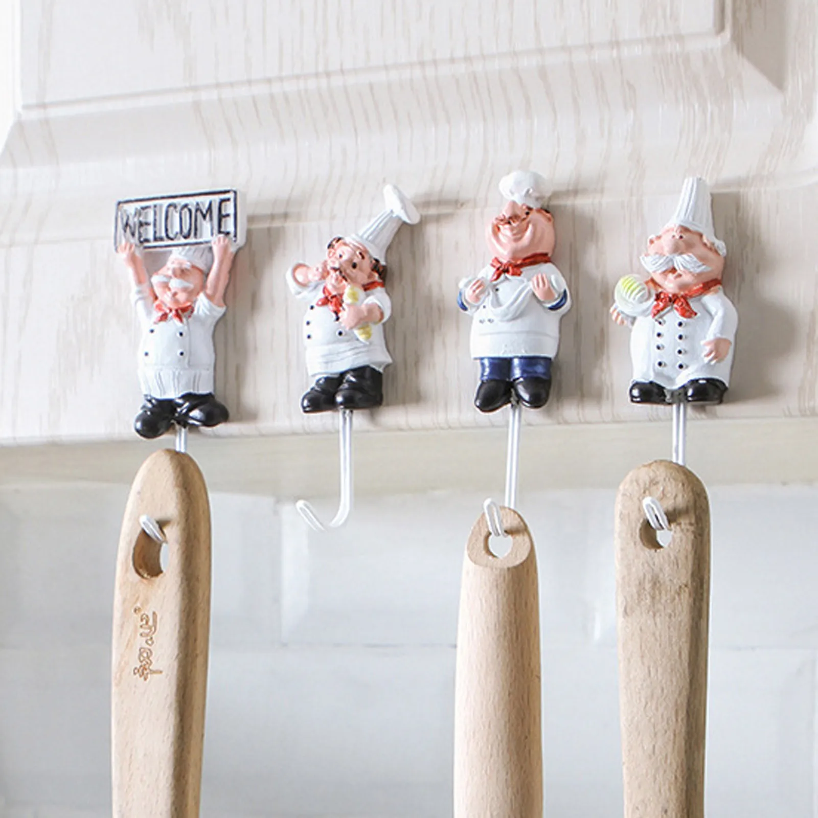 

2021 New Cartoon Chef Shape Stainless Steel Wall Door Hanger Cute Kitchen Rustproof Hooks Wall Hangers Hooks Suction Load Rack
