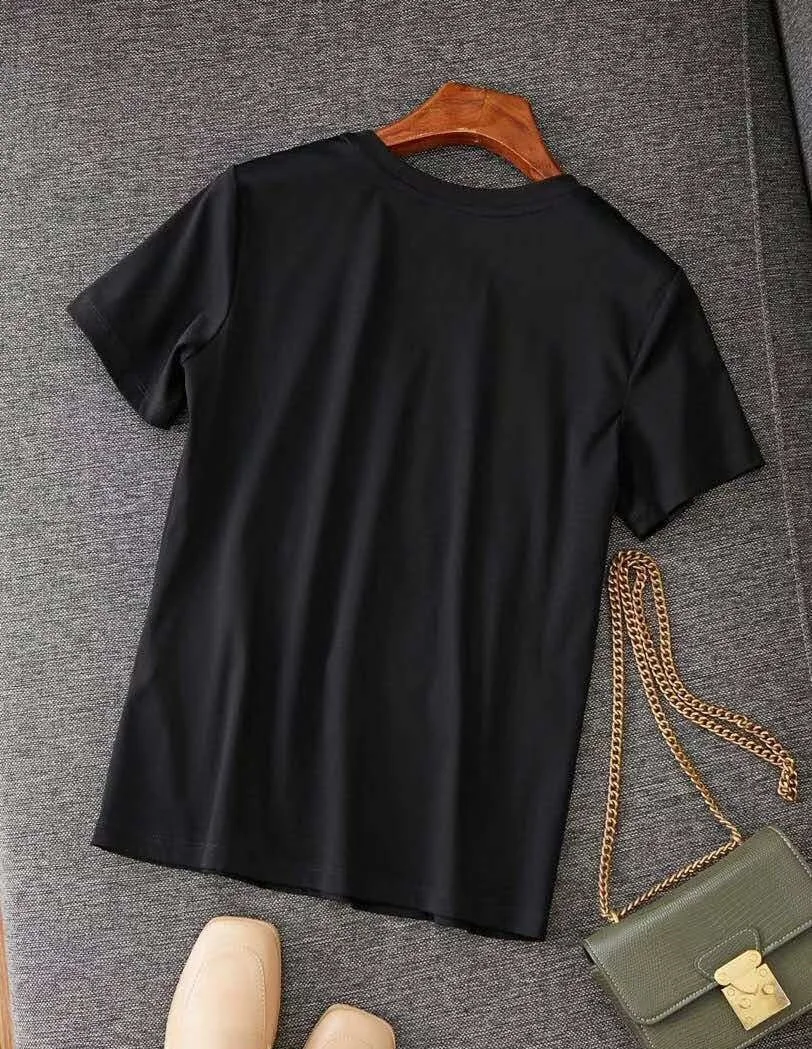 

2020 Summer Fashion Tops & Tees Women Exquisite Embroidery Short Sleeve Casual Basic T-Shirt White Black Apricot Cotton Tshirts