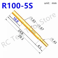 100 pcspack r100 5s test probe tapered brass tube gold spring test probe test glod tool total length 29 33mm dia 1 67mm