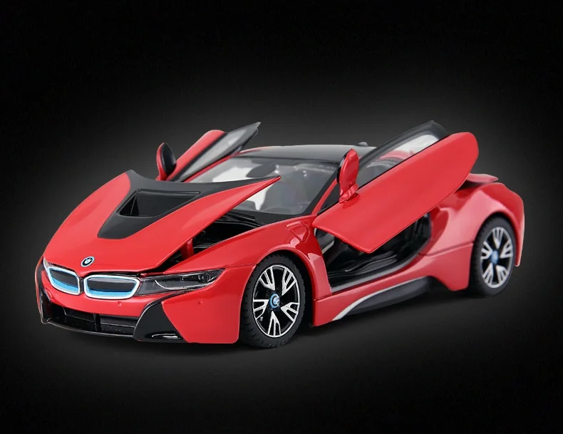 KD 1/24, Лицензированная модель автомобиля, DieCasts I8, концепция, спортивный автомобиль 19 см, без электроники, коллекция колес 3 с открывающимися дверцами