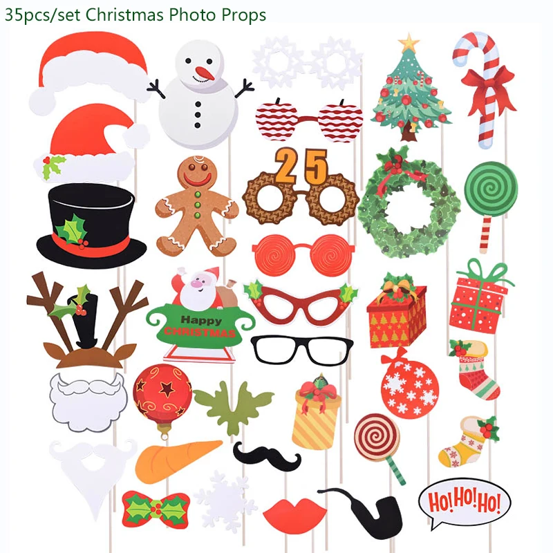 35pcs Photo props Украшения для рождественской вечеринки, Рождественский латексный бумажный шарик, баннеры, сделай сам, праздничные вечерние принадлежности, рождественские украшения для дома - Цвет: 35pcs Photo props
