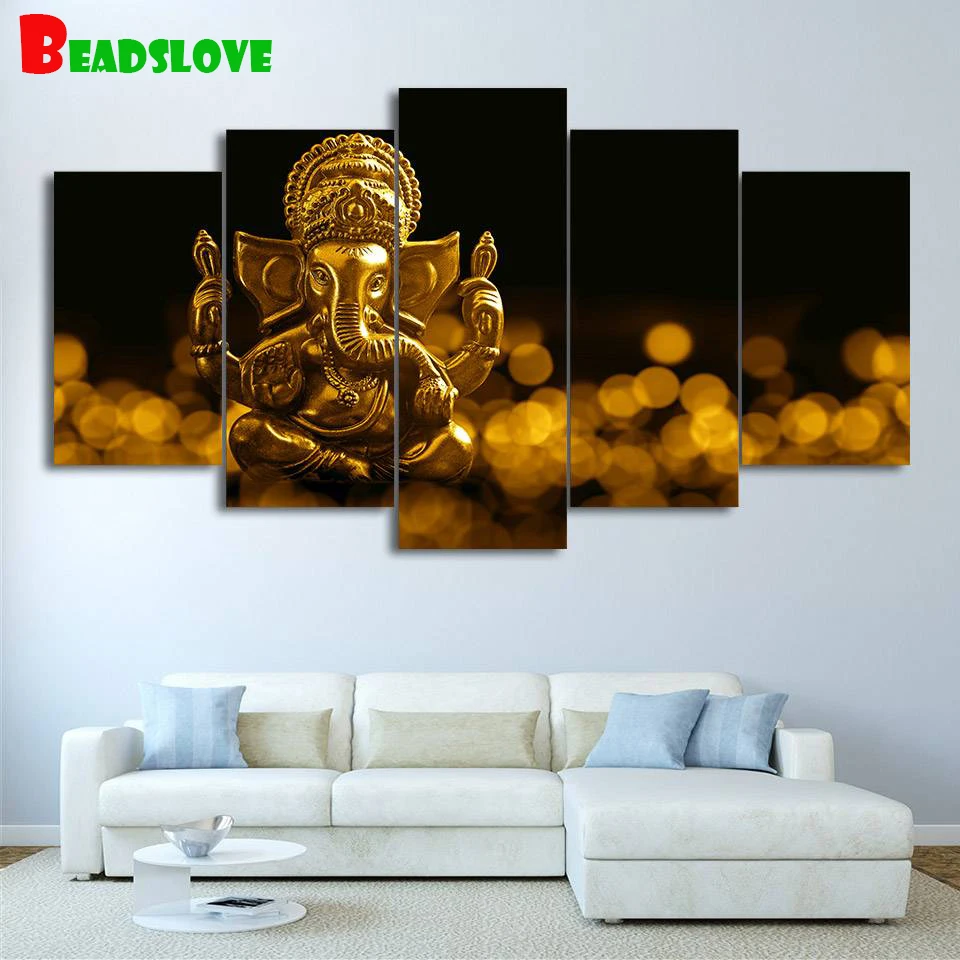 

5 Panel Golden Hindu Buddha Diamond Embroidery Full Square/Round Drill Mosaic Set Diamond Painting Sale Landscape Art