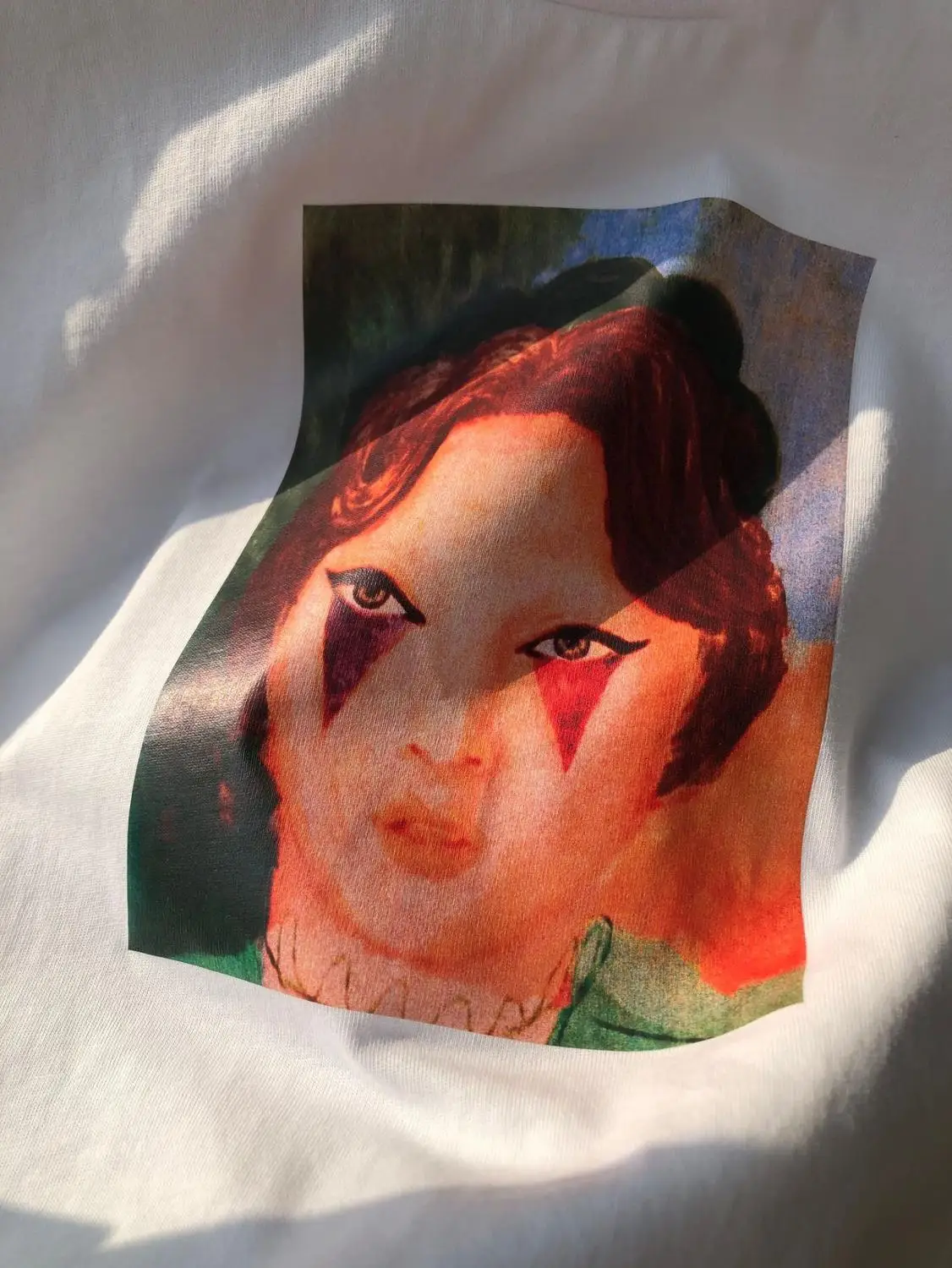 

White or Greed T-shirt Women Character Oil PaintingO-neck 100% Cotton Short Sleeve Tees 2021