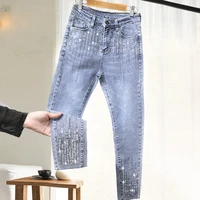 womens rhinestone jeans 2020 spring new heavy industry diamond set fashion pants western style pants street style jeans woman