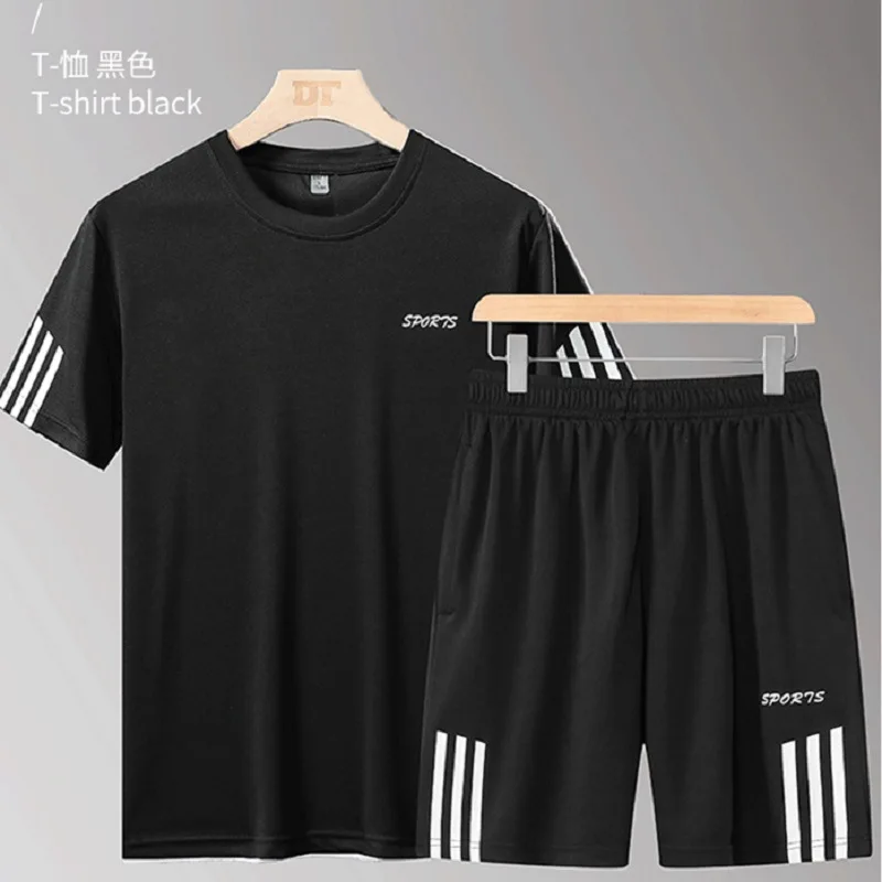 

Summer sports suit men's and women's loose short sleeve T-shirt plus size shorts 5-point pants ice silk running suit