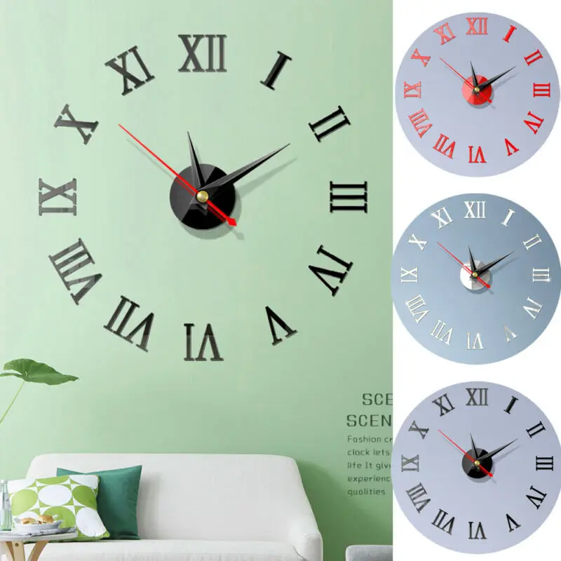 Настенные часы Большие Современные Простые наклейки DIY Наклейка 3D римская цифра