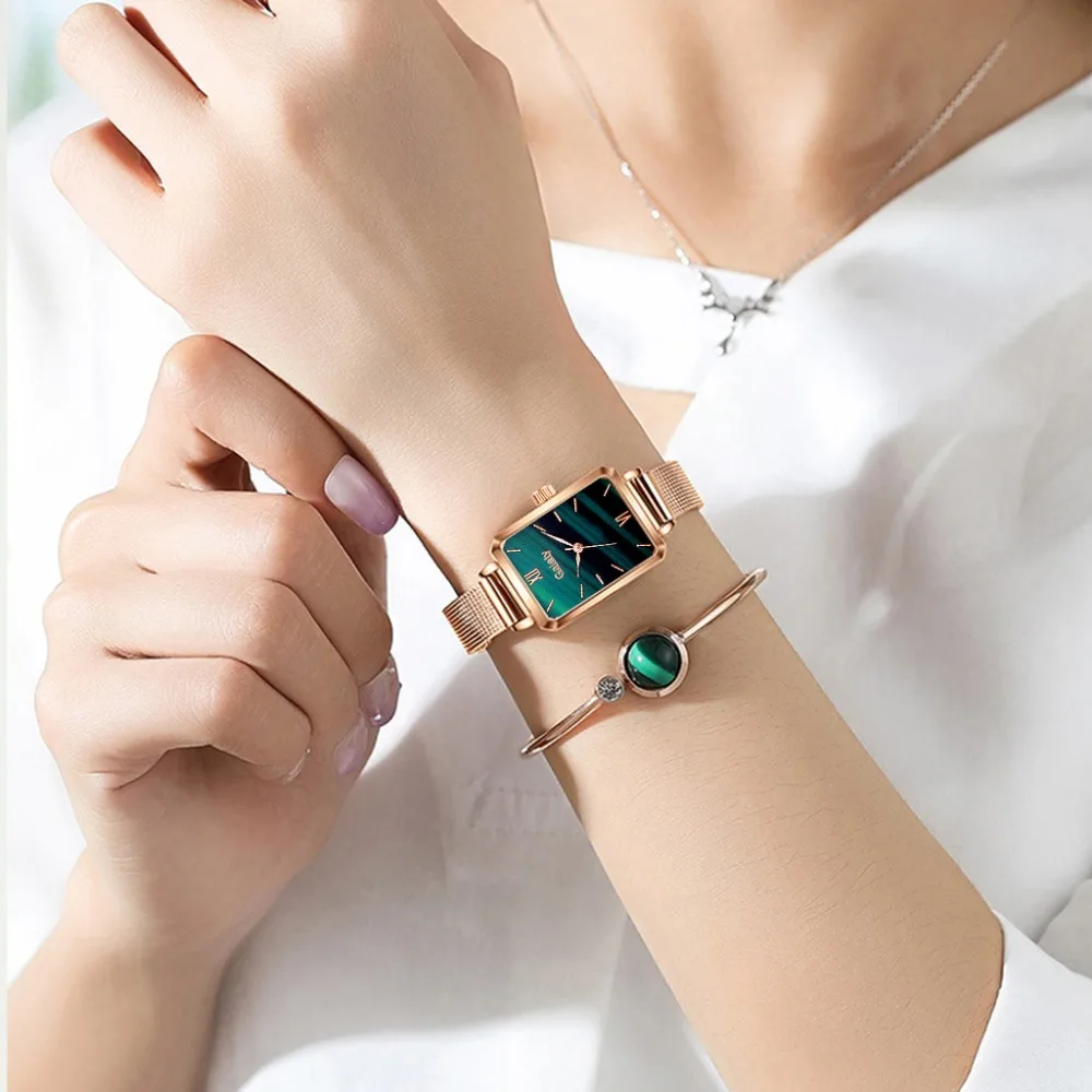 Часы женские кварцевые с браслетом и сеткой розовое золото | Наручные часы