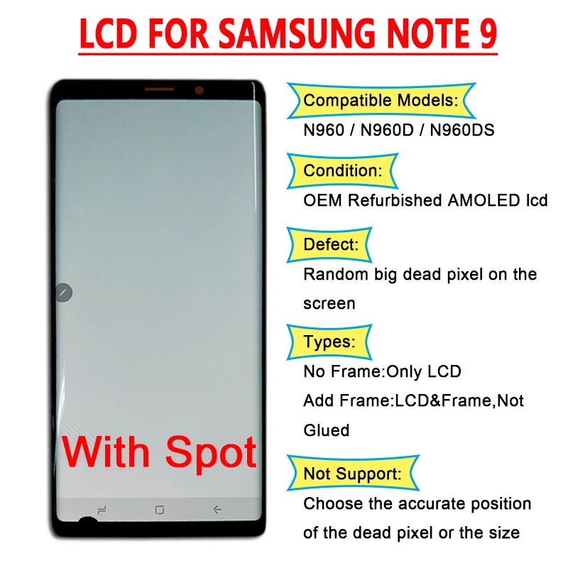 SUPER AMOLED 6 4 ''ЖК-дисплей с рамкой для SAMSUNG GALAXY Note 9 Note9 N960D N960F дисплей большой