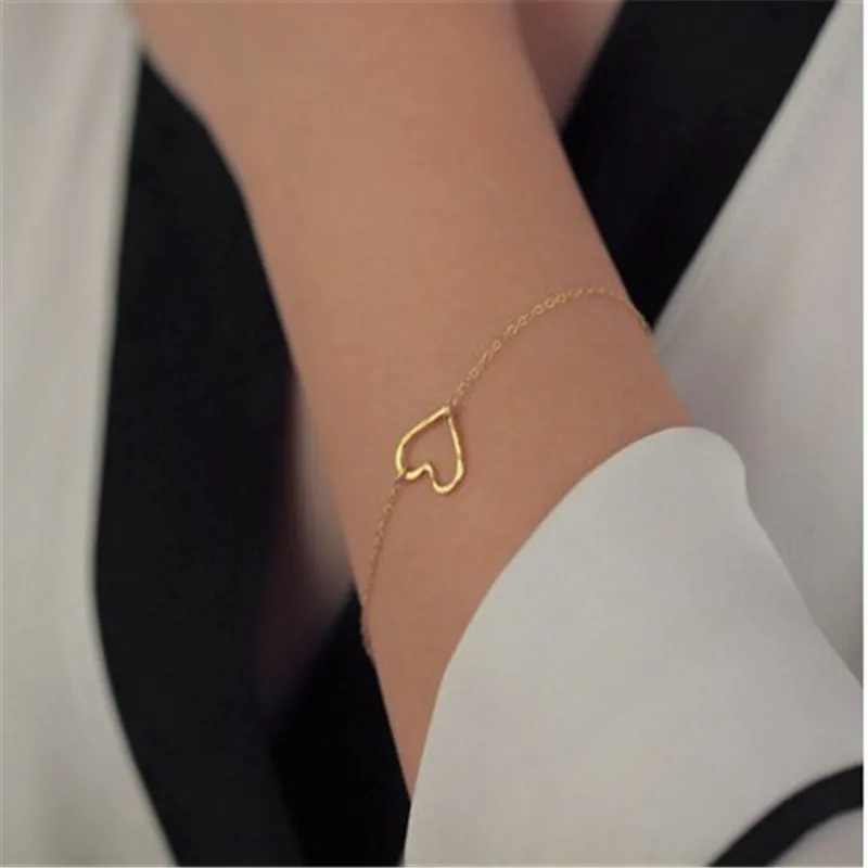 Золото сердечко серебряного цвета любви звено цепи браслеты для женщин Дружба