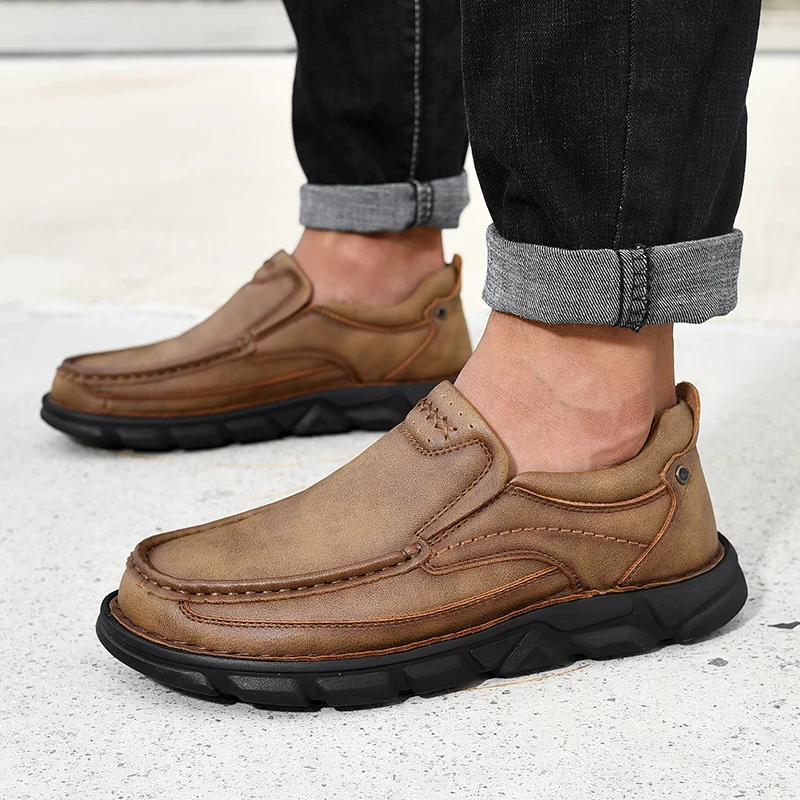 

REETENE Men'S Leather Casual Shoes Fashion Men Flats Driving Shoes Breathable Comfort Male Shoes Big Size 48 Loafers For Men