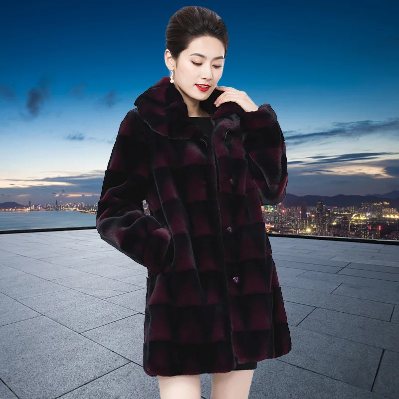 Mink fur coat Jurchen mink 2021 new mid-length large size fashion fur fur outer whole mink coat female