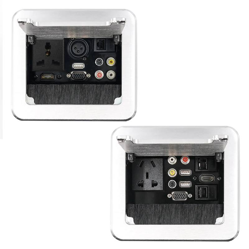 Мультимедийная настольная розетка Матовая Серебристая/черная пластина из