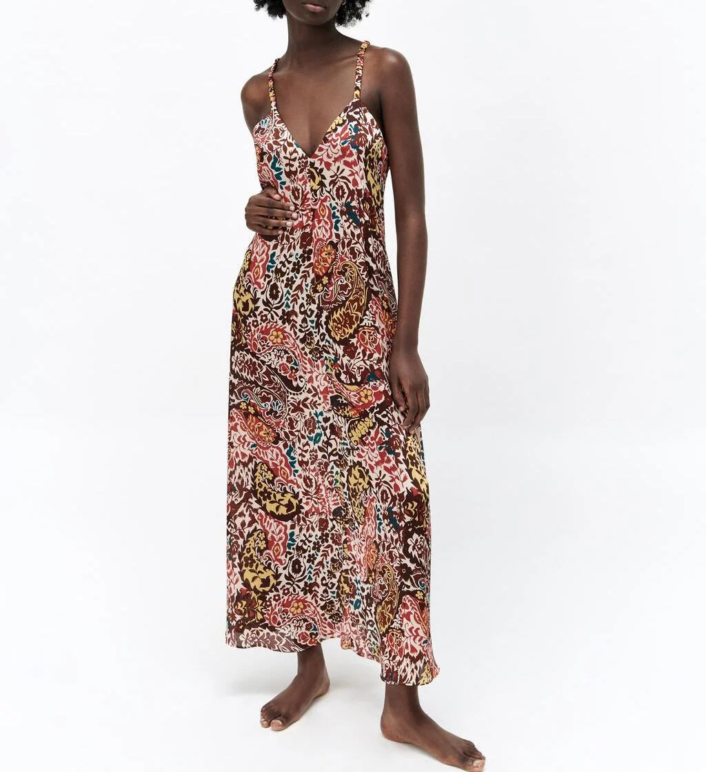 

Maxi Dresses for Women 2021 New Holiday Beach Style Printing Sling Dress Korean Fashion Sexy V-Neck Backless Summer Dress