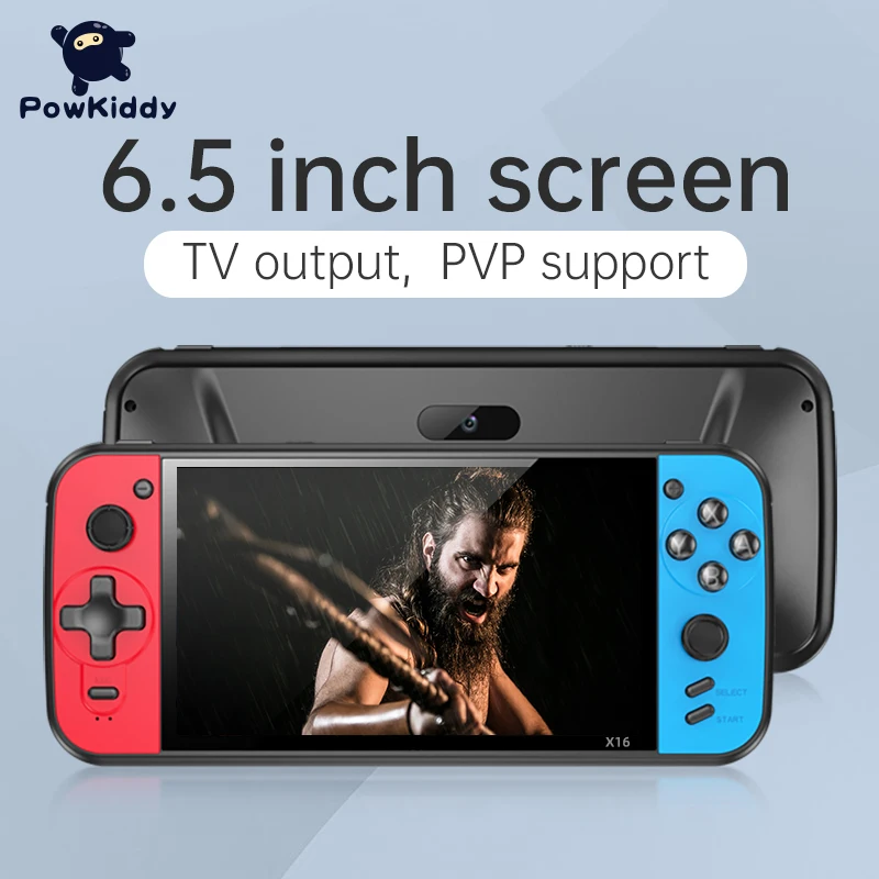 POWKIDDY X16 Портативная ретро-игровая приставка с классическими игровыми консолями, 6,5-дюймовым IPS-экраном и двумя контроллерами