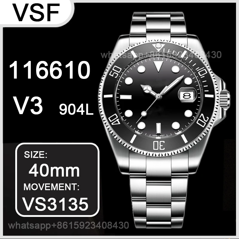 

Men's Mechanical Watch Submariner 116610 Green/Black Clean v3 Ceramic 904L Steel VSF 1:1 Best Edition Blue Spring VS3135 top