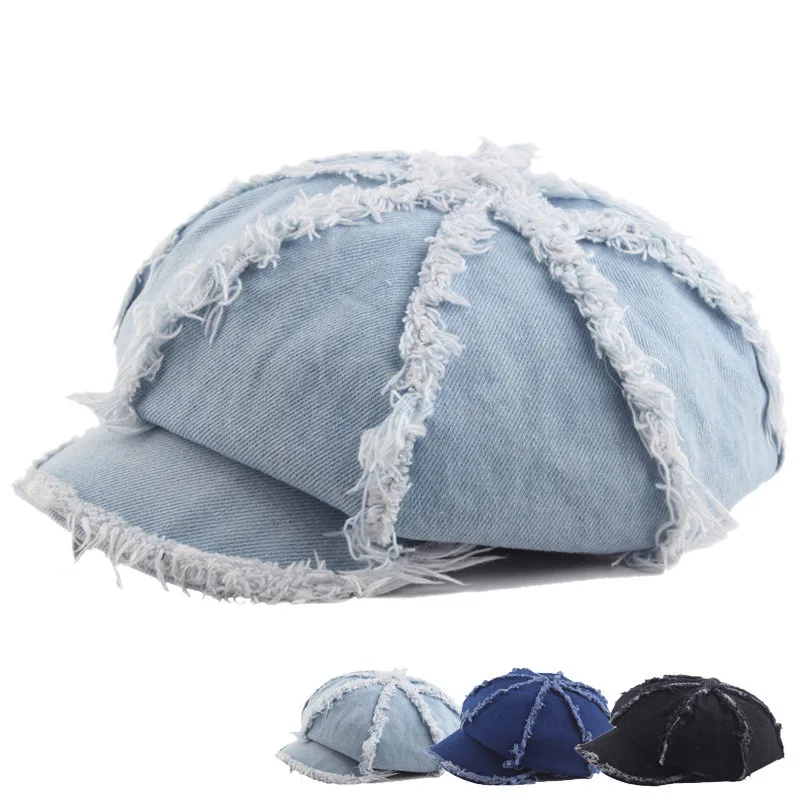 Женская Осенняя джинсовая шляпка однотонная восьмиугольная кепка газетчика